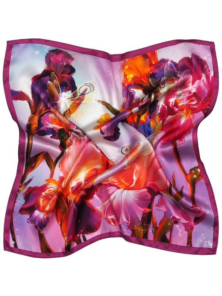 Apaszka jedwabna fioletowa z kwiatami i wr�k� 53x53cm AD5-010
